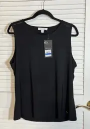 NINE WEST Black Sleeveless Stretch Top Blouse Sheer Neck Women’s XL NWT