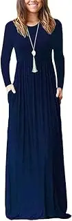 [AUSELILY] Women's Long Sleeve Loose Plain Maxi Dresses Casual Long Dresses Pocket