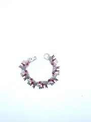 Silver Colored Metal Red Big Elephant With Baby Elephant Magnetic Link Bracelet