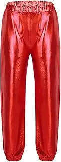 [iEFiEL] Kids Girls High Waist Metallic Hip Hop Pants Active Jogger Sweatpants Wet Look Modern Jazz Dancewear