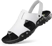 [Galonfulty] Men's Soft Leather Open Toe Sandals Slippers Comfortable Slingback Two-Wear Slip-On Slippers Summer Outdoor Non-Slip Beach Sandals