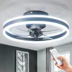 Modern Flush Mount Ceiling Fan Light LED Dimmable Chandelier Lamp w/ Remote