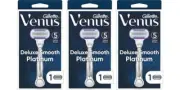 BL Gillette Venus Razor Deluxe Smooth Platinum + 1 Refill -- THREE PACK