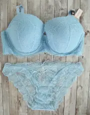 Victoria's Secret 38DD/L *DREAM ANGELS* LINED DEMI LACE BRA SET *Blue Topaz*