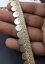 9mm Sequence Mirror Hanging Lace Border Material Tassel, Latkan, Fringe for Dress, Saree, Bag, Craft & Decorations, 9 Meter, (Pal Mett)