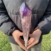 790g Natural Amethyst Backbone Obelisk Quartz Crystal Point Wand Tower