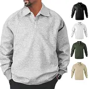 Men's Polo Sweatshirt Button Up Hoodie Black White Green Khaki Gray Lapel Plain Patchwork Sports Outdoor Casual Daily Streetwear Cool Designer Spring Fall C
