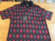 Lyle & Scott Argyle Sweater Men's Qtr Zip Sz M Short Slv Black Red Gray New