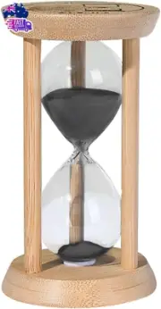 Wooden Sand Timer 1 Minute Hourglass, Bamboo Sand Clock, Small Black Sand Watch