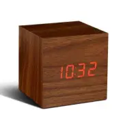 GINGKO Cube Click Alarm Clock | Walnut & Red LED