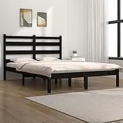 Bed Frame Without Mattress Black Solid Wood Pine 135x190 cm,Beds & Bed Frames-3103627