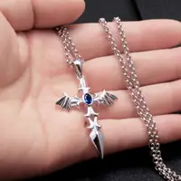 在飛比找樂天市場購物網優惠-日韓時尚S925純銀天使之翼項鏈男潮牌嘻哈十字架惡魔之劍掛飾