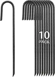 16 Inch Rebar Stakes Heavy Duty, 10 Pack J-Shaped Tent Stakes, Ground Anchor Sta