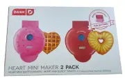 Dash Mini Heart Bundt Cake & Mini Heart Waffle Maker, Set of 2, Pink & Red.