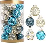 LIODUX 25Pcs Christmas Ball Ornaments Set, 60mm Christmas Ornaments Set, Shatterproof Plastic Christmas Tree Decorations, Hanging Ornaments Hanging Ball Ornaments for Holiday (Blue)
