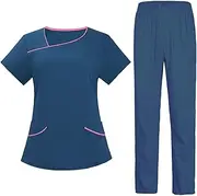[ZPGVWXKO] Scrubs Set for Men Women, Nursing Scrub Uniform, And Scrub Pants, Breathable, Unisex, Suit