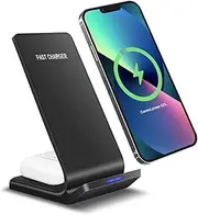 2 in 1 Wireless Charger 15W Fast Wireless Charger Stand Compatible with iPhone 14 15 16 Pro Max/13 Pro/12/11/XS/XR/8,Airpods 2/3/Pro,Wireless Charging Dock for Samsung Galaxy S24/S23/S22/S21/Note/Buds