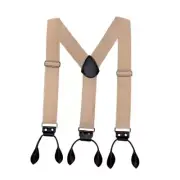 Men's Y-Back Suspenders, 2'' Wide Adjustable Suspenders with Button End, Beige