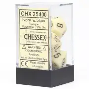 Chessex Ivory/Black Opaque Dice 7-Dice Set (D20/12/10/%/8/6/4) CHX25400