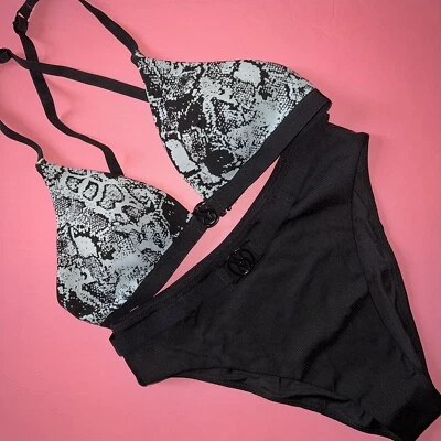 Victoria's Secret triangle L BIKINI M high-waist bottom BLACK BLUE SNAKE Animal