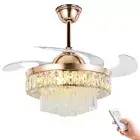 42 " Invisible LED Crystal Chandelier Ceiling Fan Light 3-Speeds Remote 3-Colors