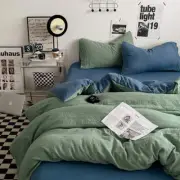 Green-blue 1.5m Bed Fitted Sheet Set with 200x230cm Duvet Cover - 4-Piece Beddin