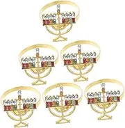 Jewish Holiday Menorah Napkin Rings Metal Napkin Holders Christmas Rhinestone Decor 6 Pieces Set