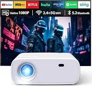 Wielio Full HD 1080P Projector with 4K Support, Bluetooth and WiFi, 18000 Lumen HD Display Mini Projector, Supports 30-200 Inch Projection Size, Compatible with iOS/Android