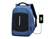 Men Canvas Multifunction Sport Bag Casual Anti Theft 17" Backpack with USB Charging Port BLUE COLOR