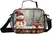 Christmas Tree Snowman Bird Insulated Lunch Box for Women Men - Ideal for Work, Picnics - Includes Adjustable Shoulder Strap