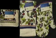 Kitchen Dining Linen Olive Branches Theme, Select: Towel Dishcloth or Oven Mitt