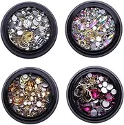 D Nail Art Stickers Metal Studs Boxes of Moon Heart Shaped Rhinestones Nail Gems