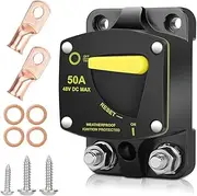 Ziodpwp 50Amp Circuit Breaker W/Manual Reset Switch DC 12-48V High Amperage,W/Wire Lugs Copper for Car Audio RV Marine