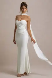 Rosabel | Cream Sweetheart Maxi Dress With Sash