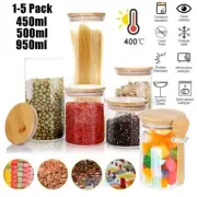 Lot Clear Glass Jar Container with Bamboo Lid & Spoon Food Storage Canister Jars