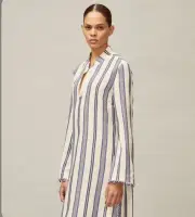 Tory Burch Stephanie Stripe Linen Blend Beach Caftan NWT $458 Wmns Sz XS