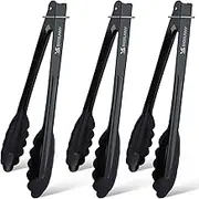 MSY BIGSUNNY 9 Inch Black Aluminum Food Tongs - Set of 3