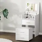 2-in-1 Dressing Table Stool Set Bedside Table White Makeup Vanity Furnitur WH-AB