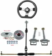 Steering Wheel Gear Rack Tie Rod Kit+ 6" Wheel Rim Hub Spindle ATV Quad Go Kart