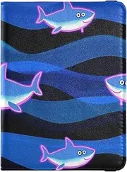 [Amooorous] Cartoon Cute Animal fish sea Wave Blue Leather decorative travel wallet womens passport holder Vaccine Case Protector Cover Document Organizer Holder Accessories Ultra Slim, cartoon cute animal fish