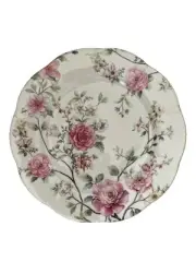 Grace Teaware Pink Floral Garden 8” Porcelain Salad Plates Set of 4 NEW