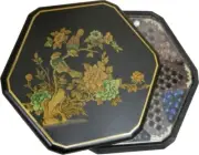 Traditional Chinese Checkers - Black Painted Flower and Birds Marble Pieces New