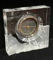 Lofty Hoya Crystal Japan Exquisite Large Art Glass Mountains Clock New in Box