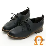 【GEORGE 喬治皮鞋】素面牛皮木紋低跟綁帶踝靴 -黑 231013CU10