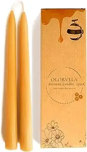 olorvela Beeswax Taper Candles Beeswax Candles Beeswax Candle Sticks Pure Bees Wax Candles for Home Beeswax Tapers Each Burn 8Hrs, 8inch 2Pcs