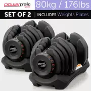 2x 40kg Powertrain Adjustable Dumbbells Home Gym Set