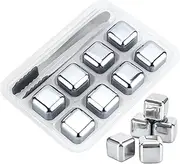 Metal Whiskey Stones for Drinks 304 Stainless Steel Reusable Ice Cubes with Ice Tongs and Freezer Storage Tray for Whiskey (8 Pack)