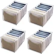 HKJHJK 4 Pcs Wardrobe Drawer Clothes Organiser Jeans Trousers Storage Organizers Boxes 7 Grids Washable Foldable Visible Drawer Dividers Storage Box with Compartments (4 Pcs 36x25x20cm White)