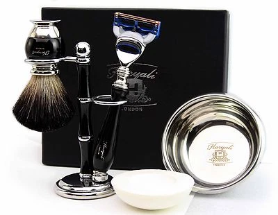 5 Pcs Men Shaving Kit Set Black Badger Shaving Brush & 5 Edges Razor Stand, Soap