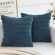 Corduroy Decorative Throw Pillow Covers, Boho Stripe 16" x 16" (Pack of 2) Blue